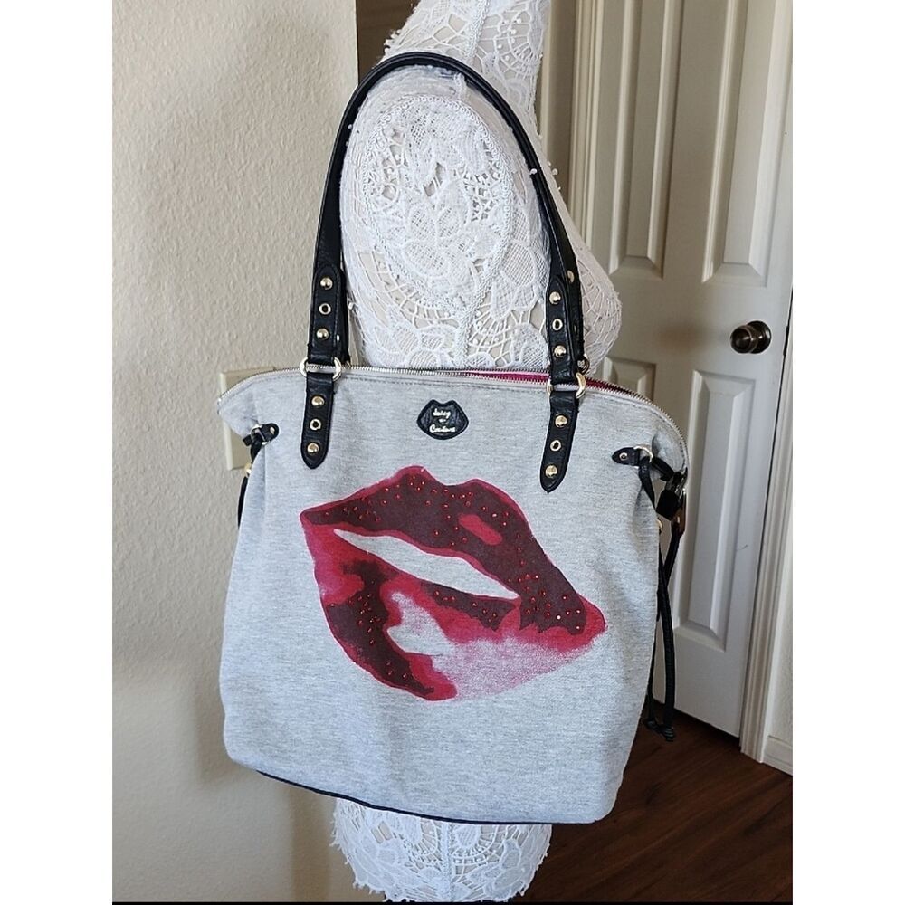 Juicy Couture Jersey‎ Knit Barbiecore Rhinestone Lips Overnight Tote Bag